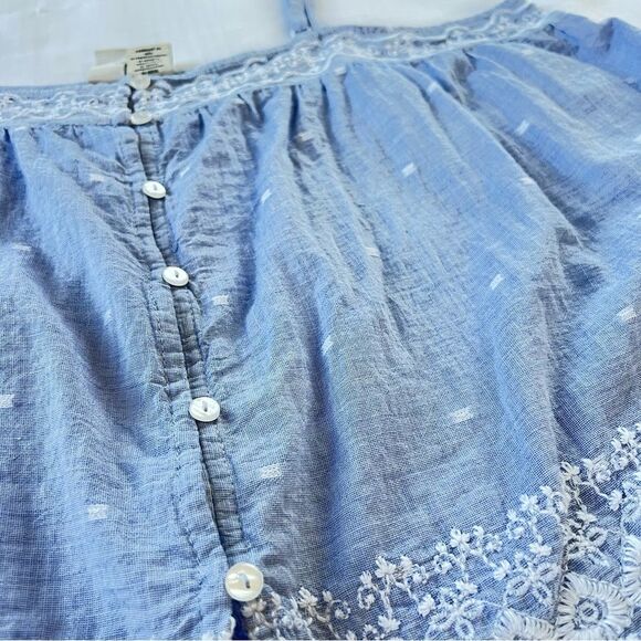 Joie Blue and White Embroidered Eyelet Boho Camisole Crop Top SZ L - Picture 10 of 10